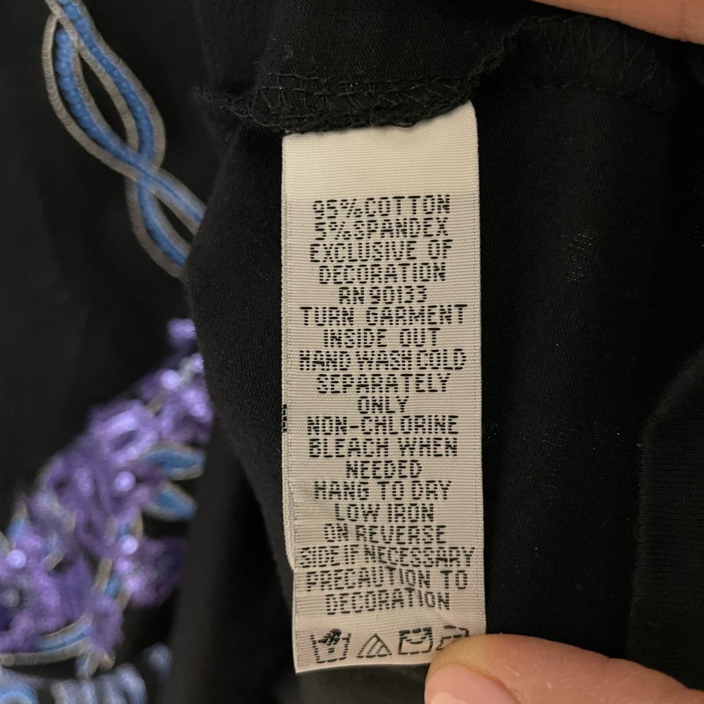 Bob Mackie Wearable Art Sequin Peacock 3/4 length sleeve shirt black size M - Picture 7 of 8